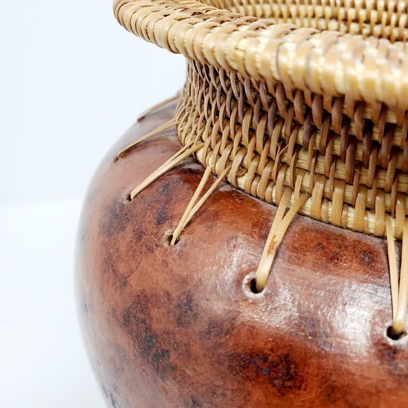 Decorative Ceramic/Clay Vase with Woven Fibers - Picture 4 of 8